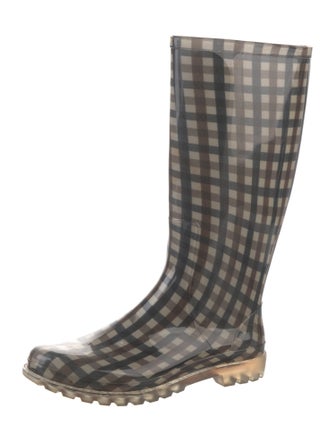 Aquascutum Rubber Plaid Print Rain Boots