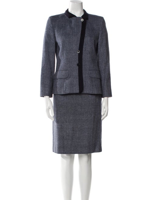 Aquascutum Wool Colorblock Pattern Skirt Suit