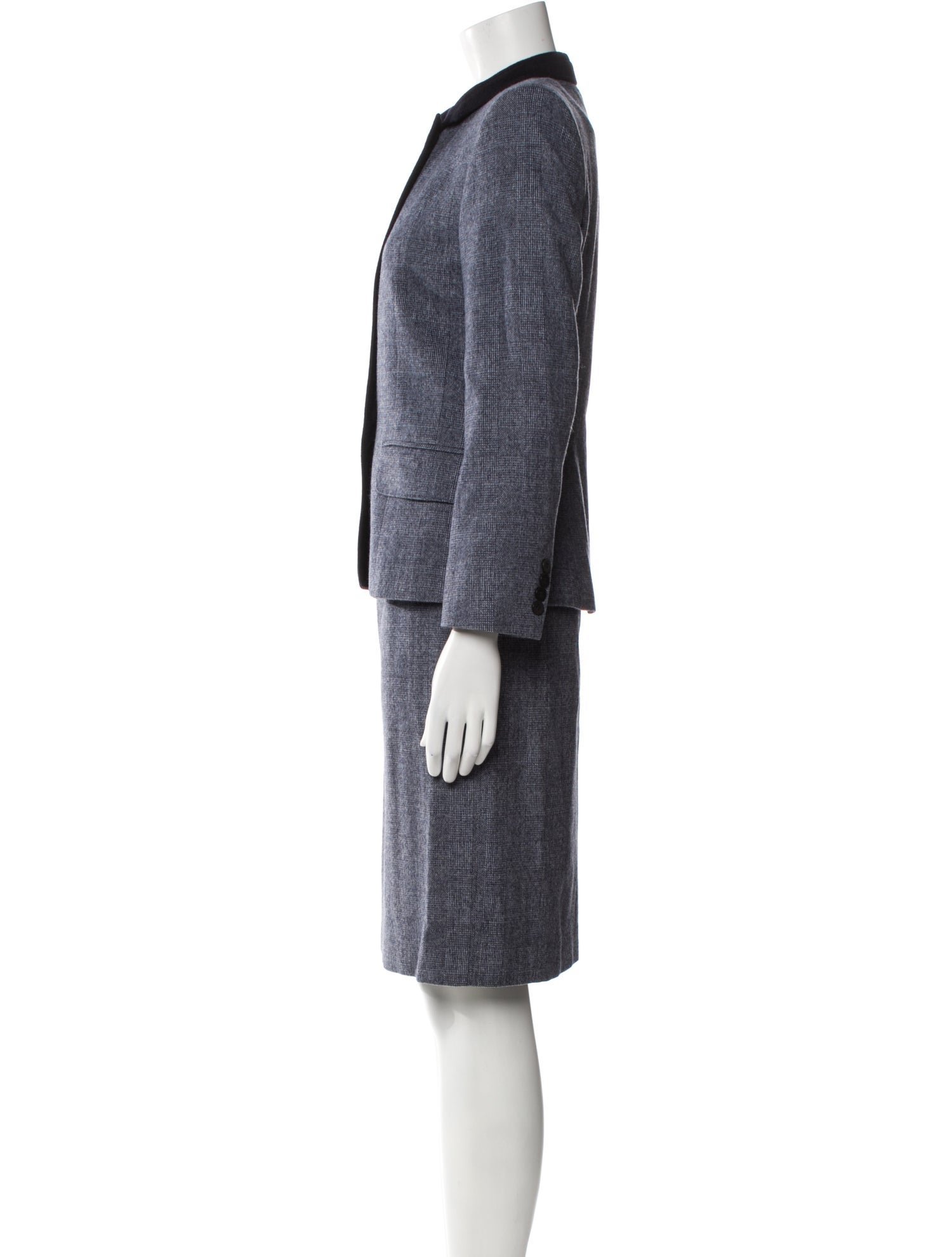 Aquascutum Wool Colorblock Pattern Skirt Suit