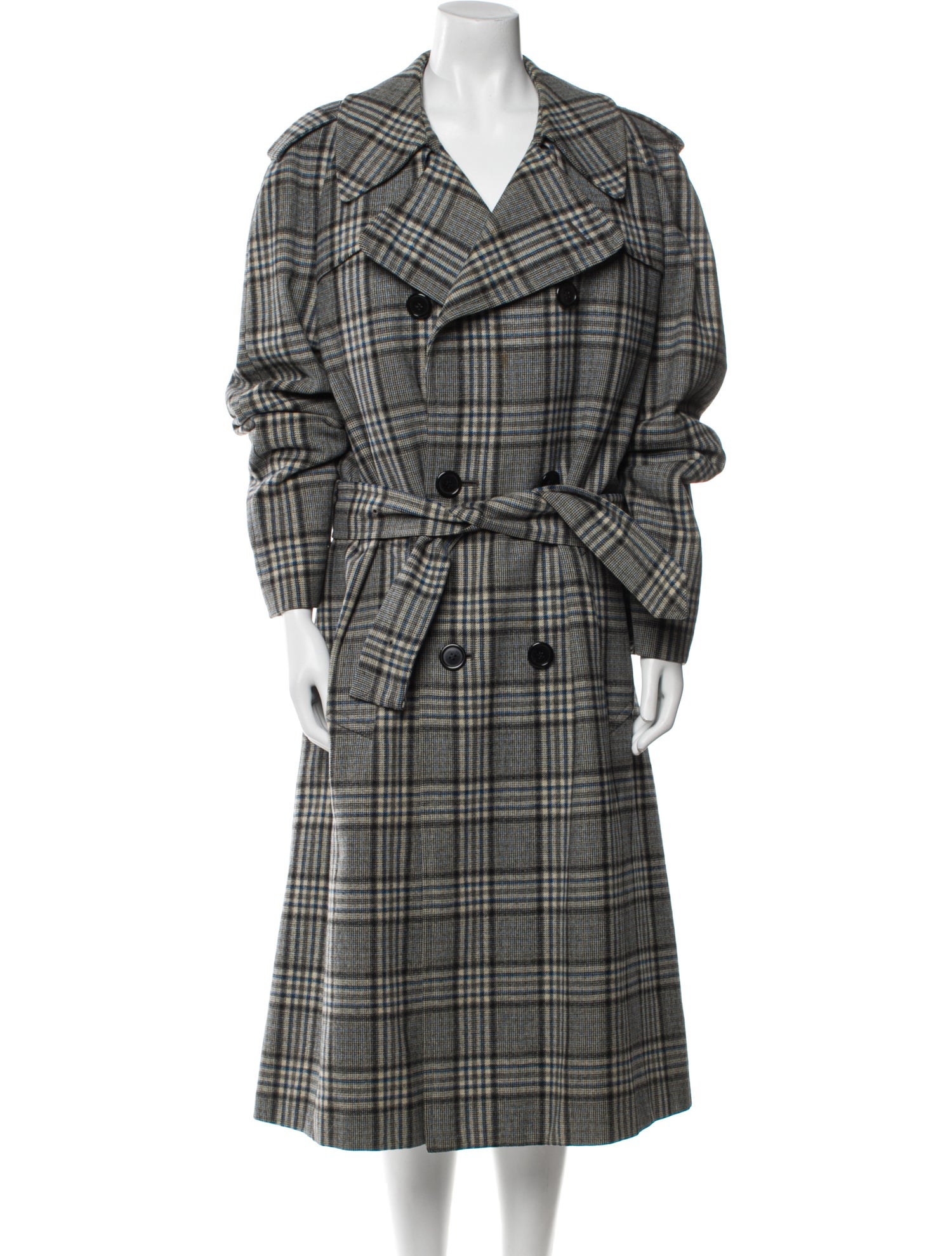 Aquascutum Virgin Wool Plaid Print Trench Coat