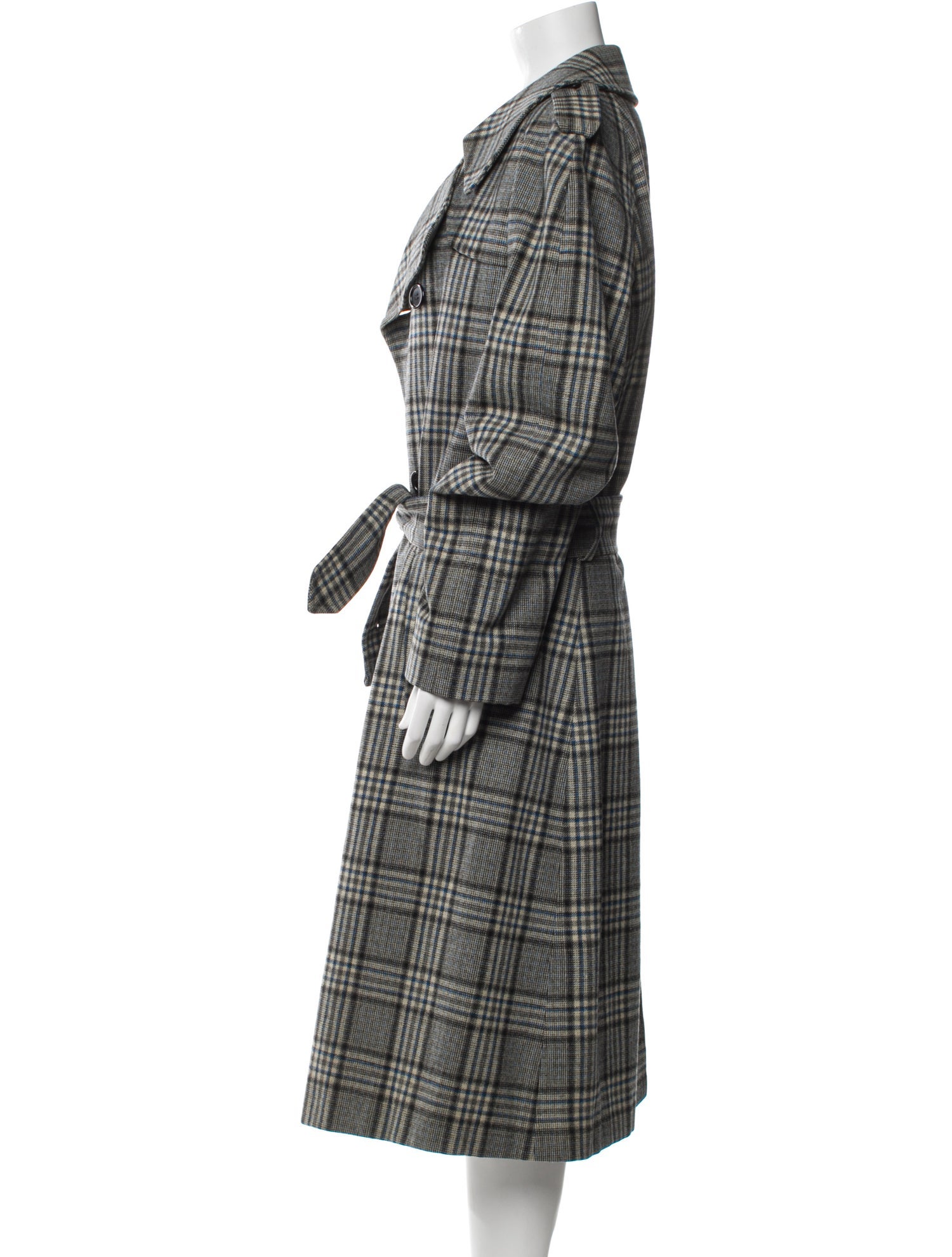 Aquascutum Virgin Wool Plaid Print Trench Coat