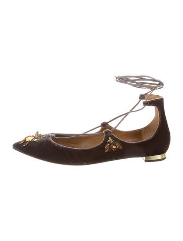 Aquazzura Embellished Velvet Flats