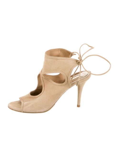 Aquazzura Suede Lace-Up Sandals Beige