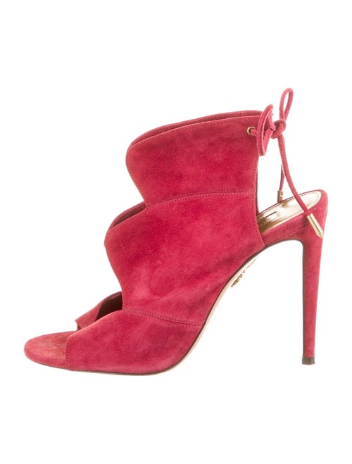 Aquazzura Suede Lace-Up Sandals Red