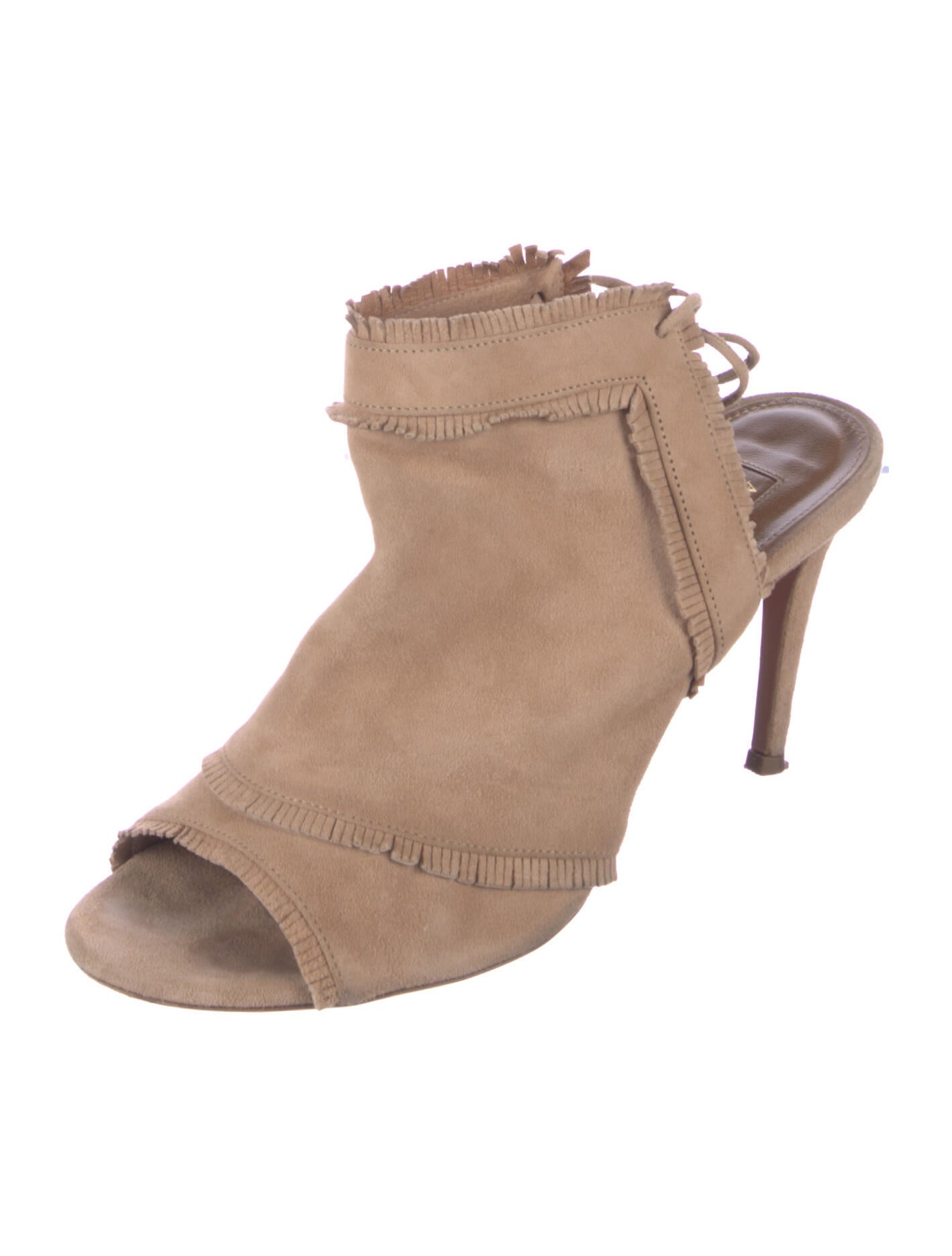 Aquazzura Suede Tassel Accents Slingback Sandals