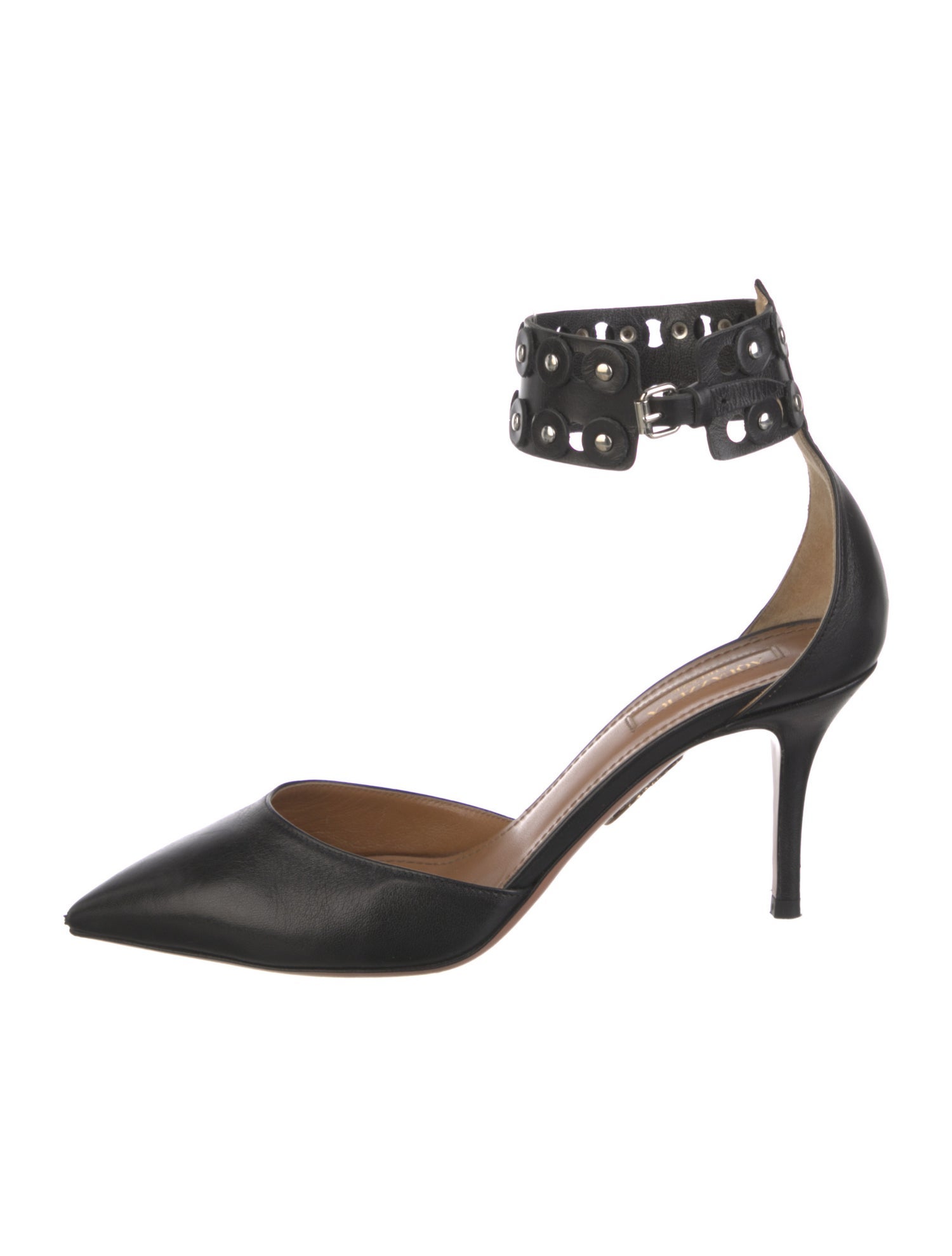 Aquazzura Leather Studded Accents D'Orsay Pumps