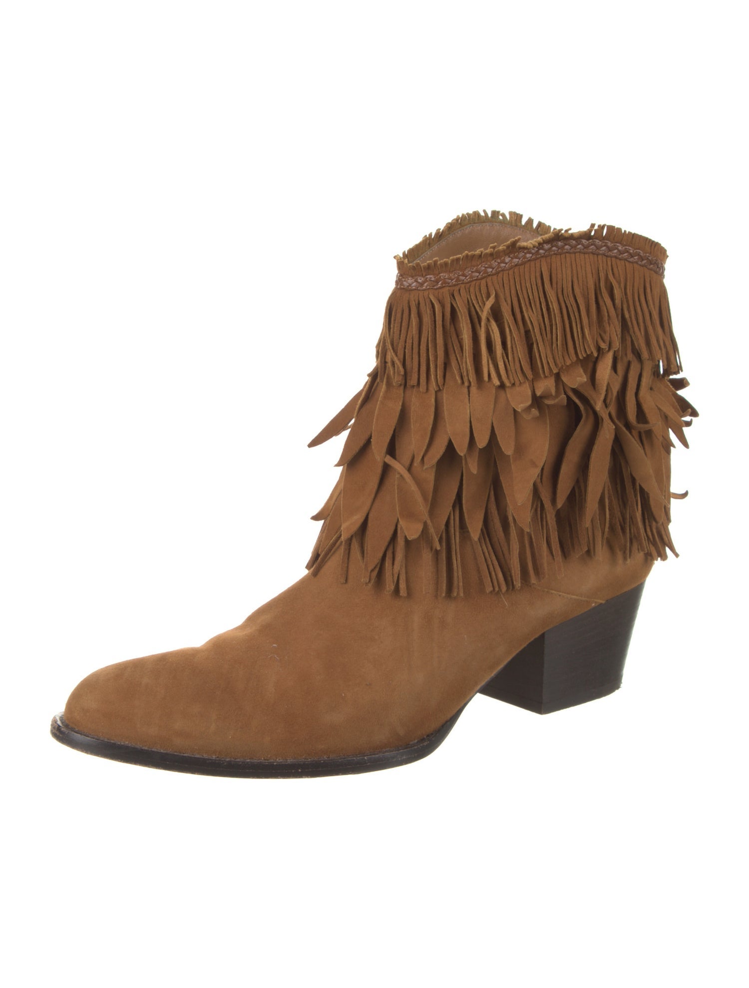 Aquazzura Suede Fringe Trim Accent Western Boots