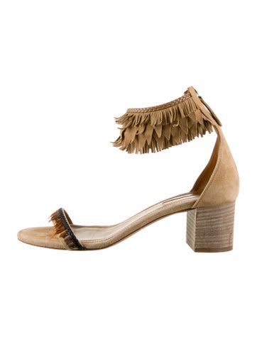 Aquazzura Sandals Suede Fringe Trim Accent 9.5