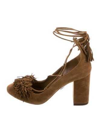 Aquazzura Suede Fringe Trim Accent Pumps
