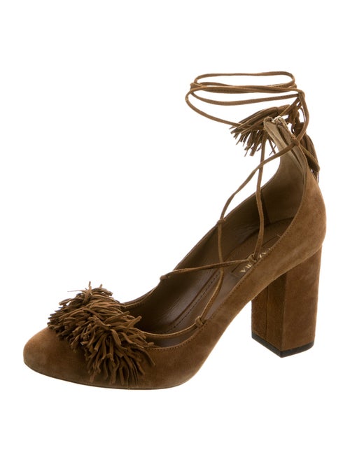 Aquazzura Suede Fringe Trim Accent Pumps