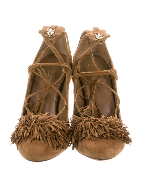 Aquazzura Suede Fringe Trim Accent Pumps