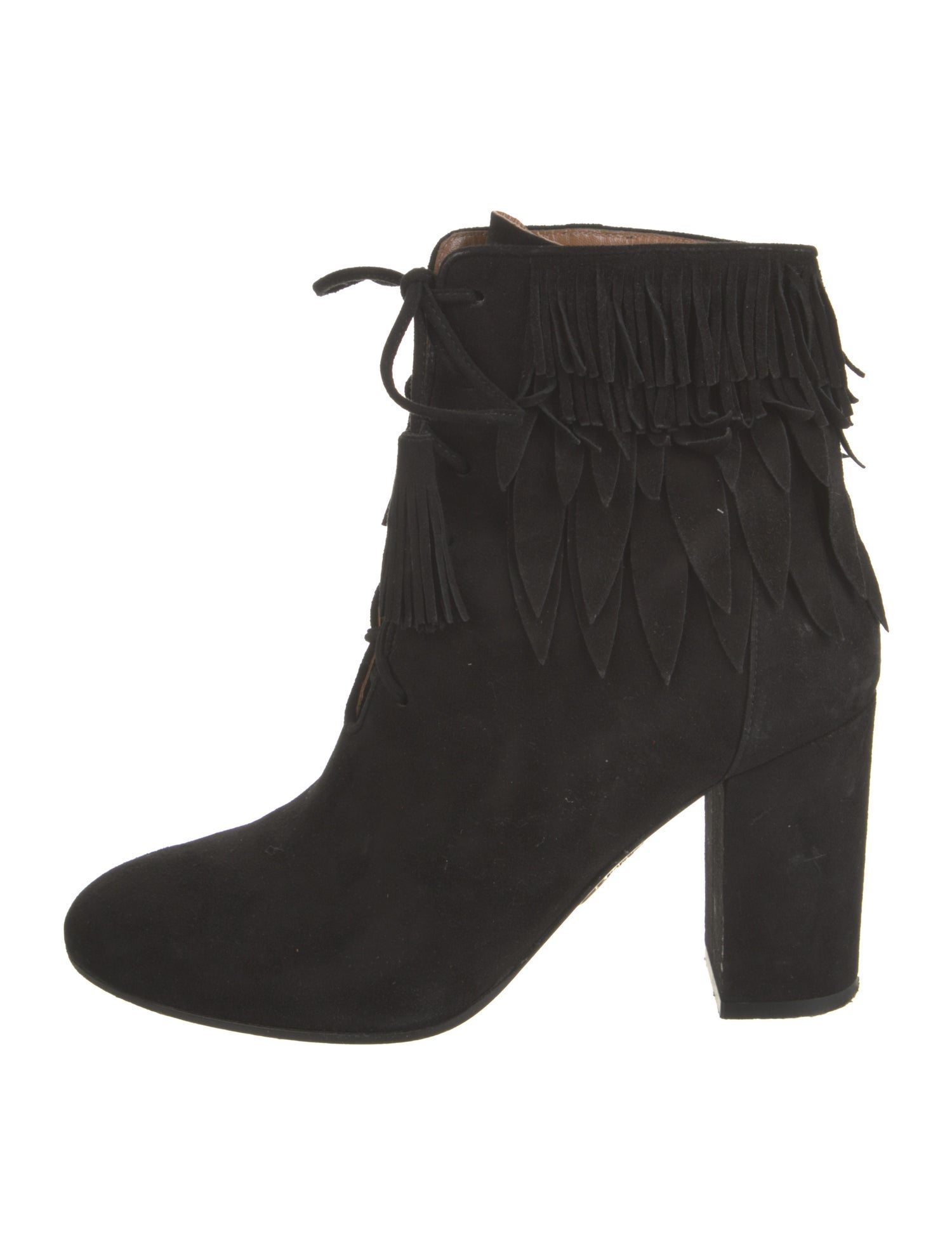 Aquazzura Suede Tassel Accents Lace-Up Boots