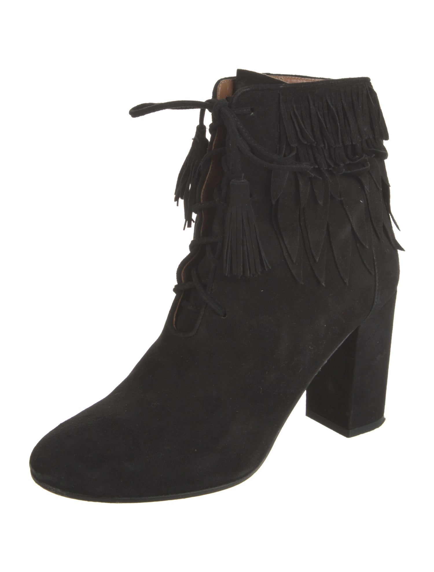 Aquazzura Suede Tassel Accents Lace-Up Boots