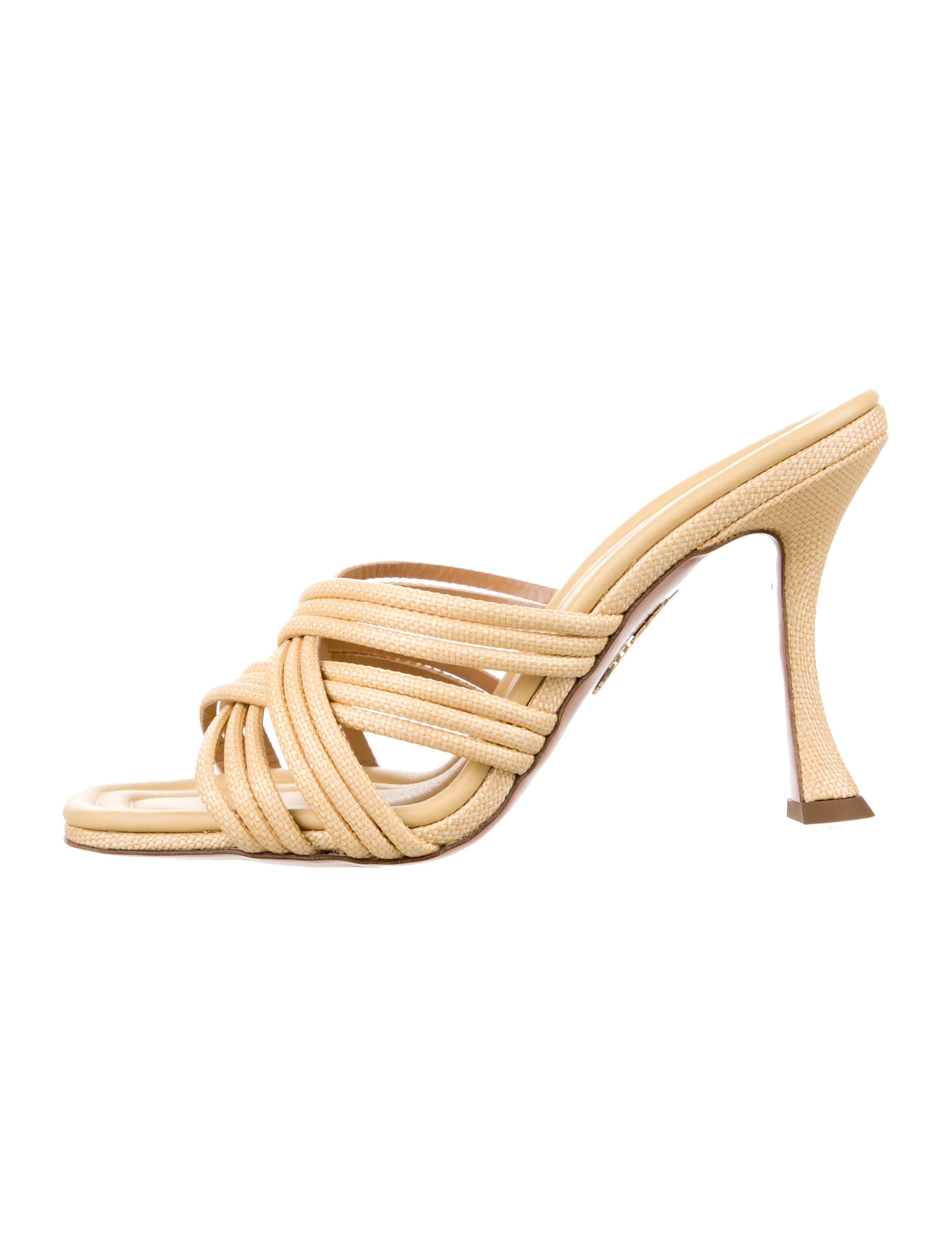 Aquazzura Raffia Slides - Neutrals Sandals, Shoes - AQZ80107
