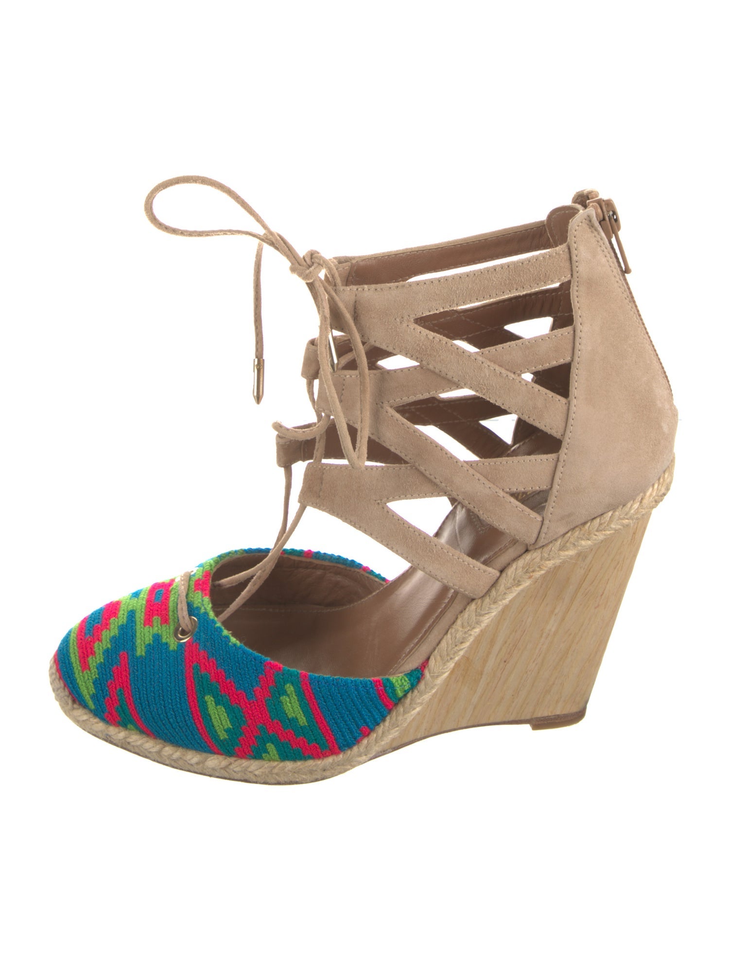 Aquazzura Printed Embroidered Accent T-Strap Pumps