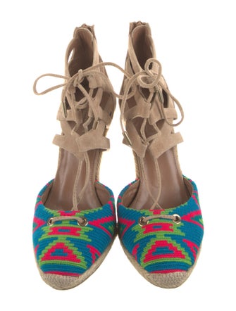 Aquazzura Printed Embroidered Accent T-Strap Pumps