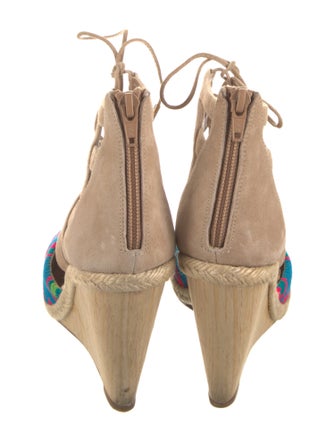 Aquazzura Printed Embroidered Accent T-Strap Pumps