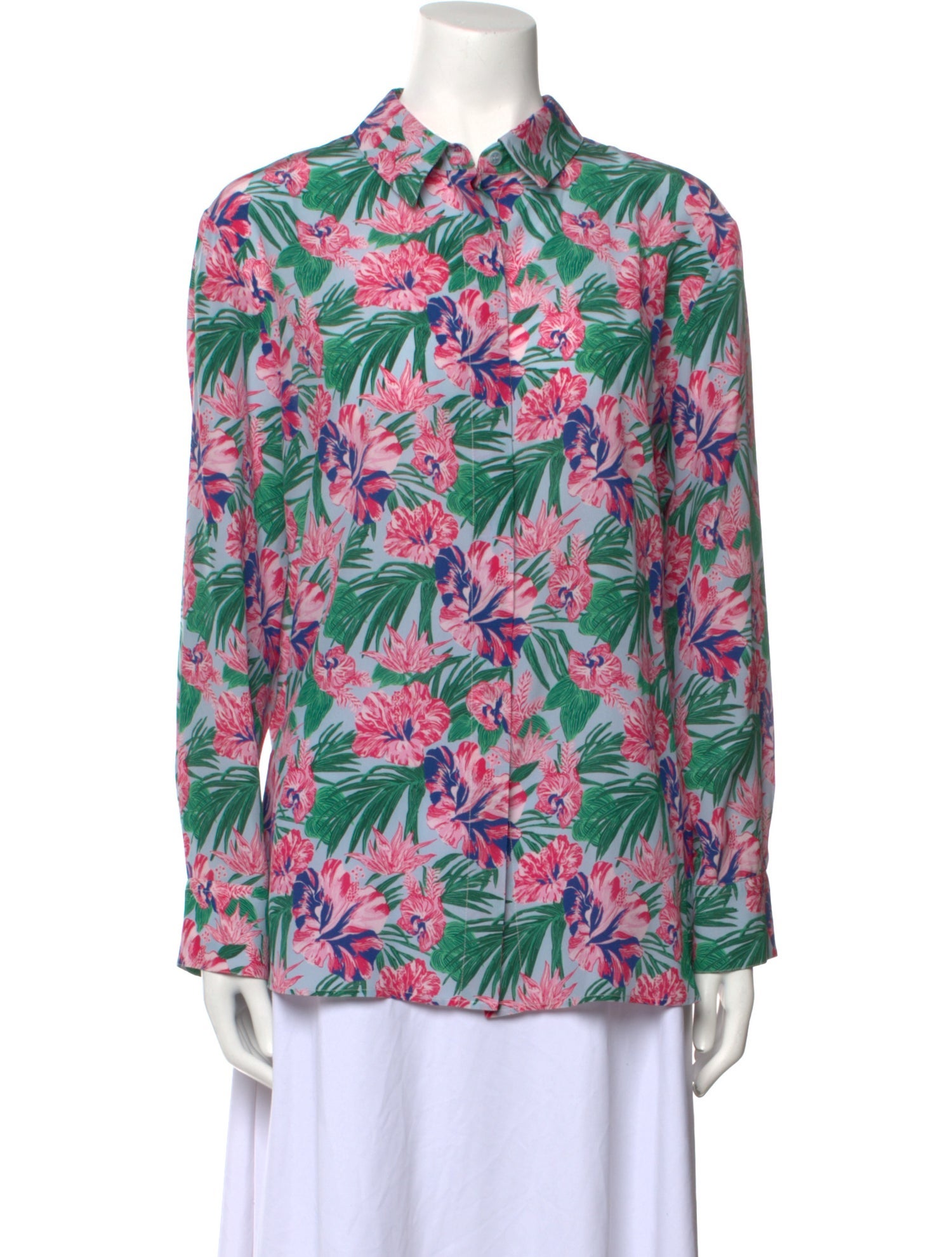 Aquazzura Silk Floral Print Button-Up Top