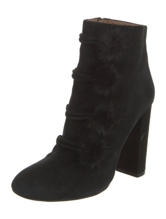 Aquazzura Suede Pom-Pom Embellishments Lace-Up Boots