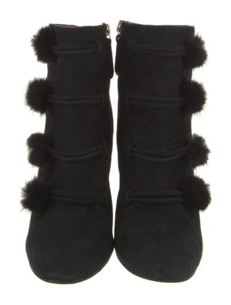 Aquazzura Suede Pom-Pom Embellishments Lace-Up Boots