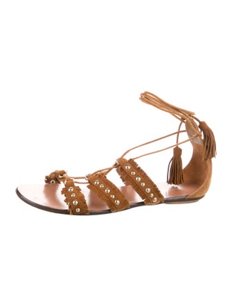 Aquazzura Suede Tassel Accents Gladiator Sandals