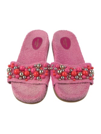 Aquazzura Terry Cloth Beaded Accents Slides