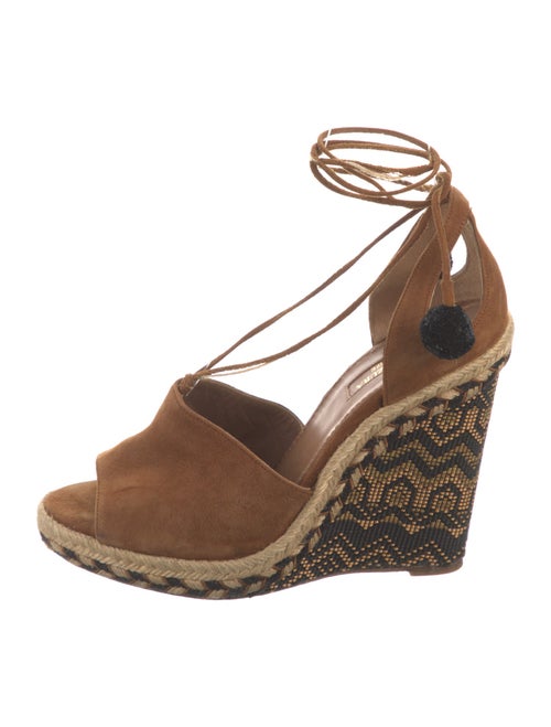 Aquazzura Suede Pom-Pom Embellishments Espadrilles
