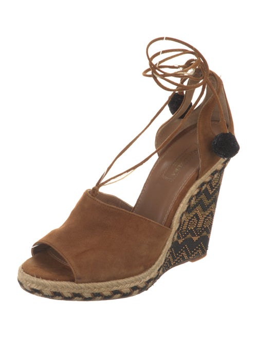 Aquazzura Suede Pom-Pom Embellishments Espadrilles