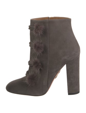 Aquazzura Suede Fur Trim Lace-Up Boots