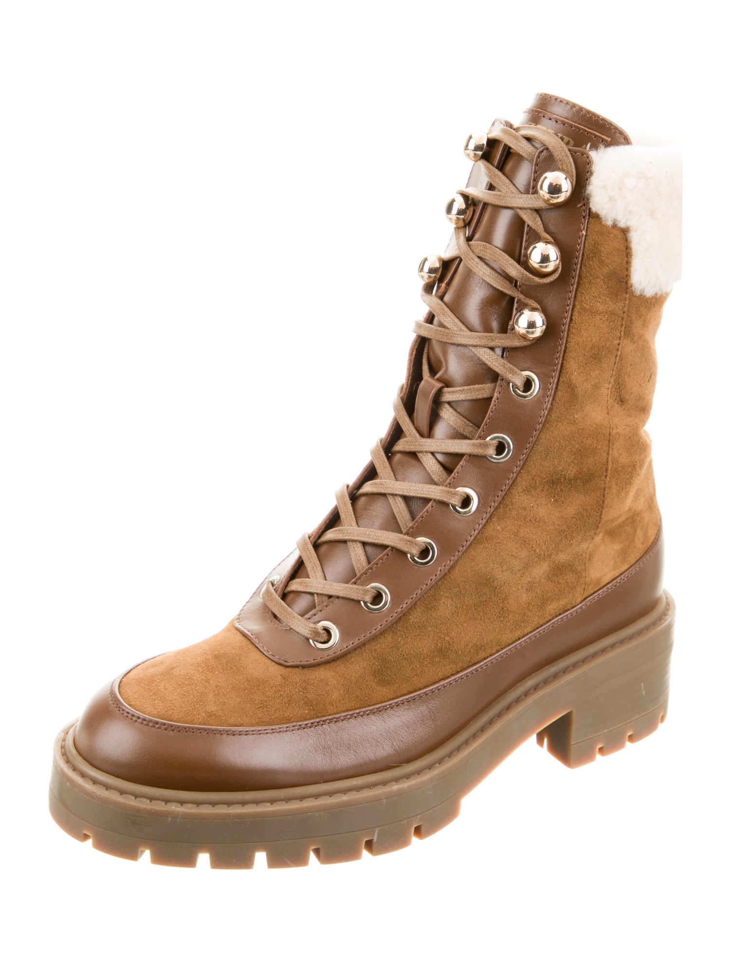 Aquazzura Suede Colorblock Pattern Combat Boots