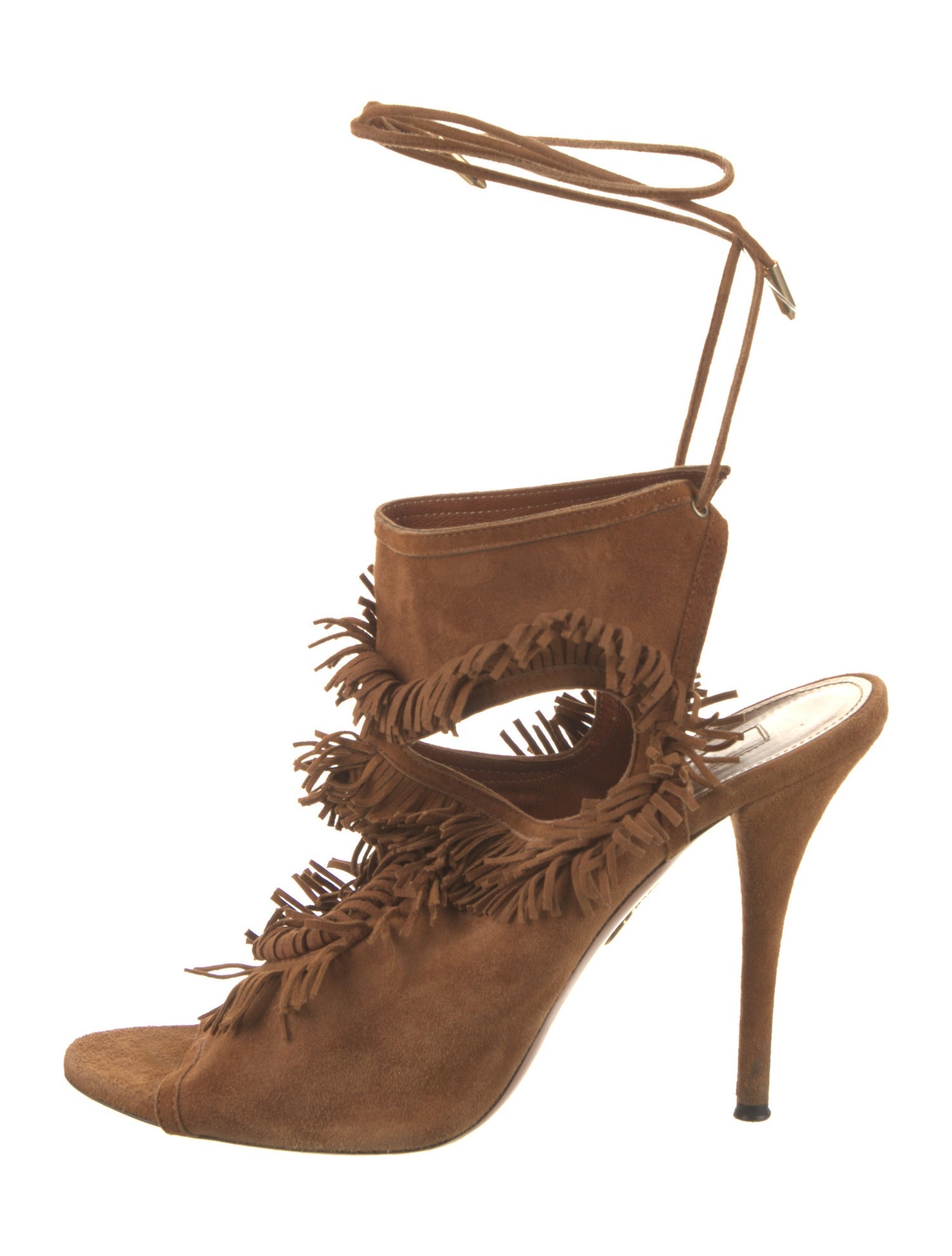 Aquazzura Suede Fringe Trim Accent Gladiator Sandals