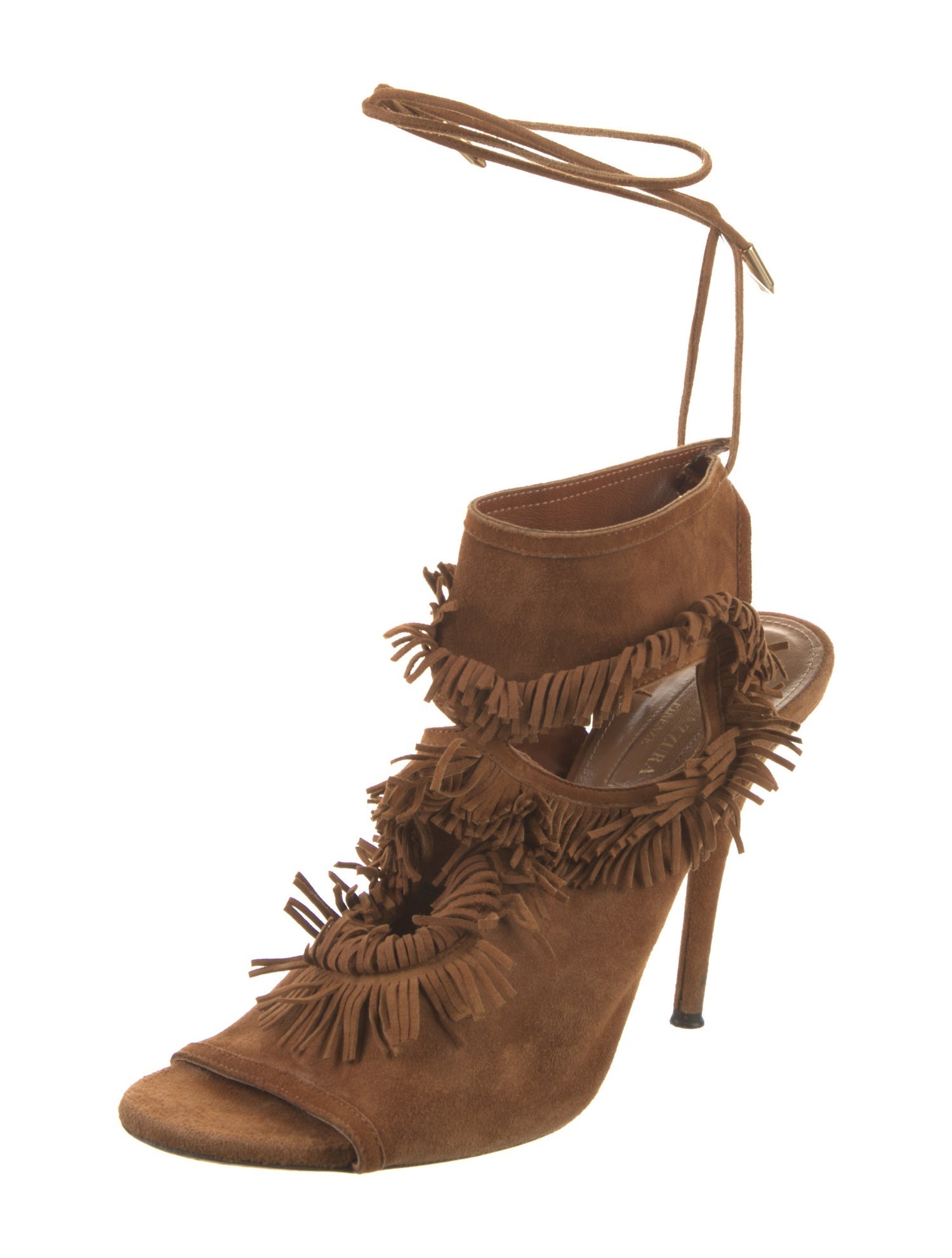 Aquazzura Suede Fringe Trim Accent Gladiator Sandals