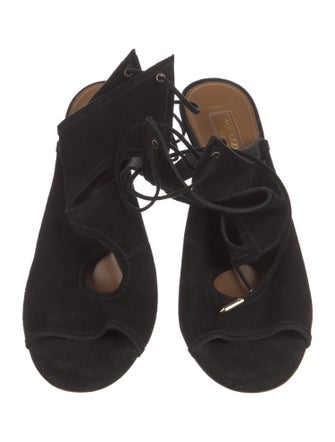 Aquazzura Suede Cutout Accent T-Strap Pumps