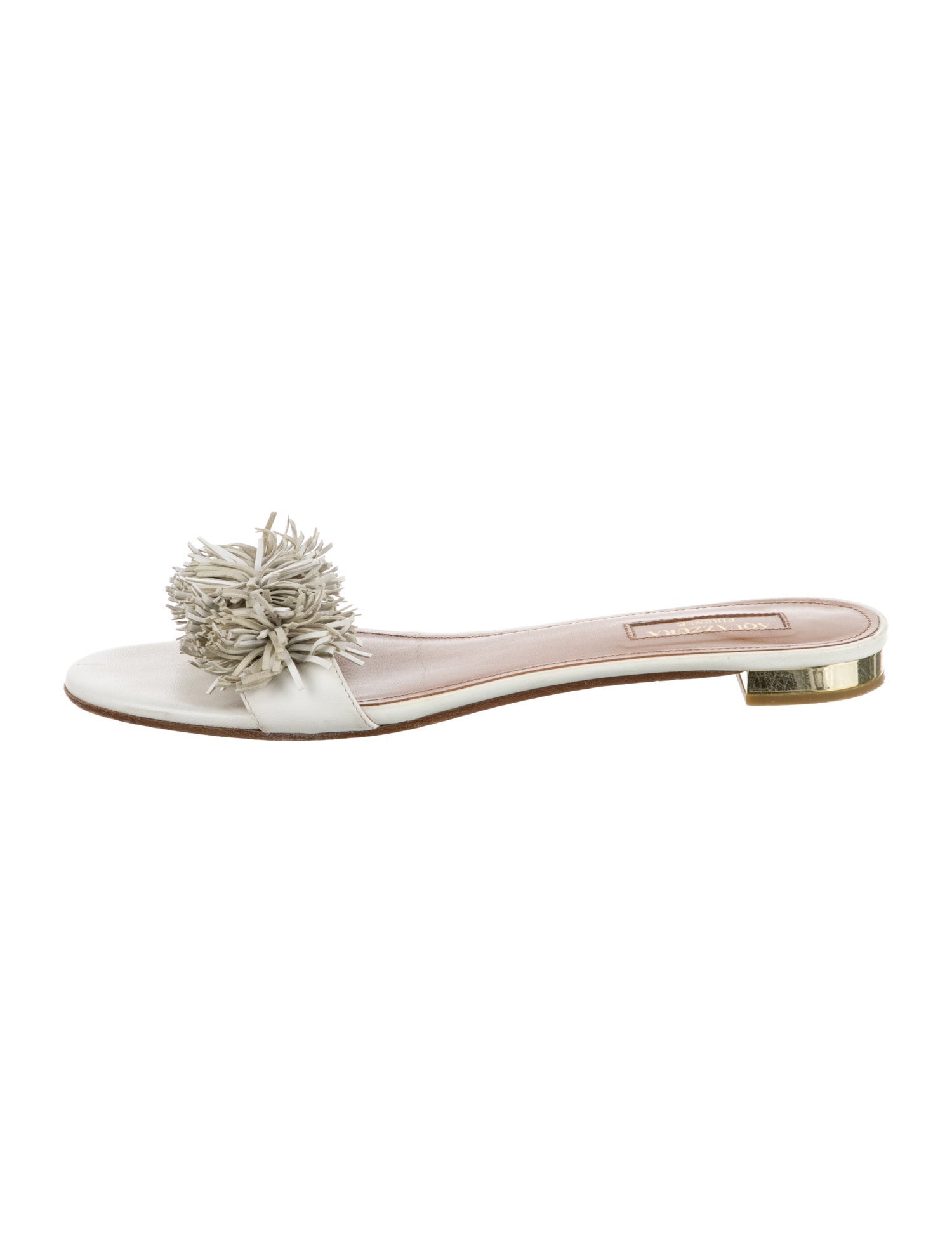 Aquazzura Leather Fringe Trim Accent Slides