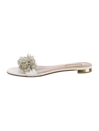 Aquazzura Leather Fringe Trim Accent Slides