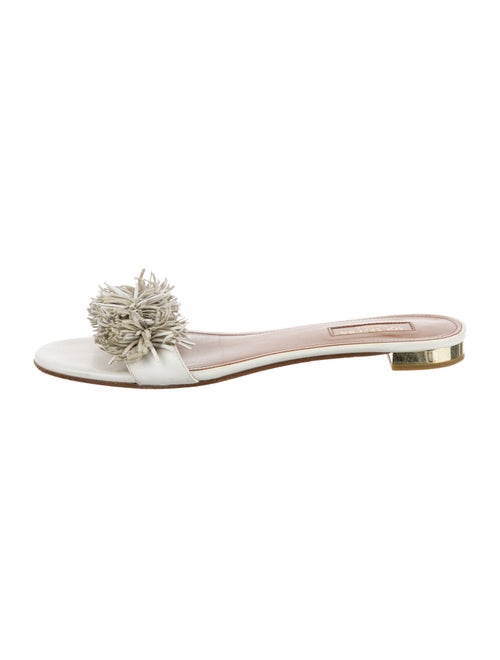Aquazzura Leather Fringe Trim Accent Slides