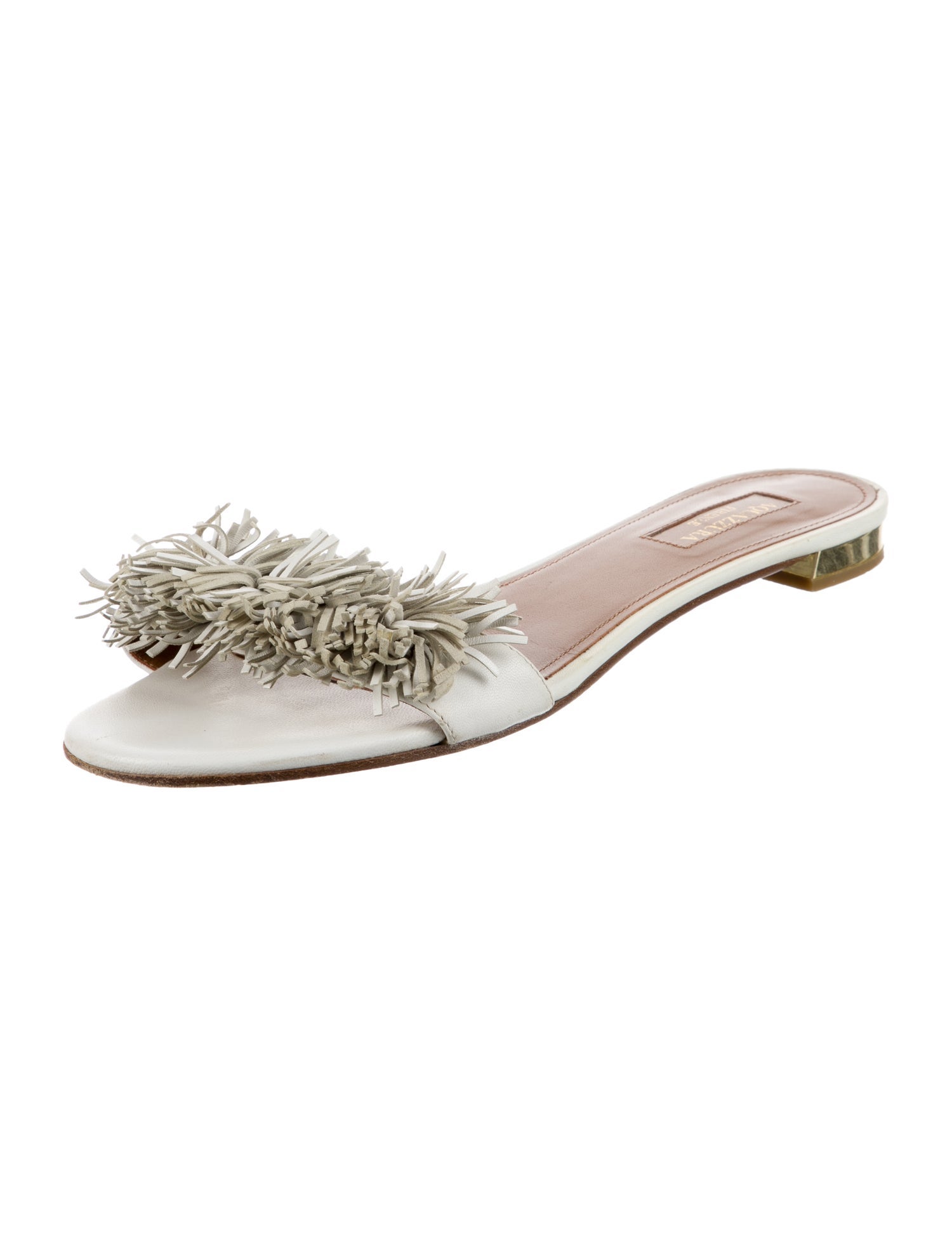 Aquazzura Leather Fringe Trim Accent Slides