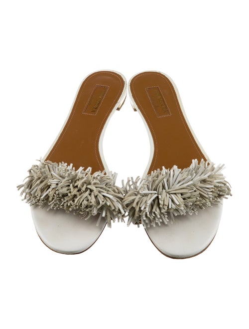 Aquazzura Leather Fringe Trim Accent Slides
