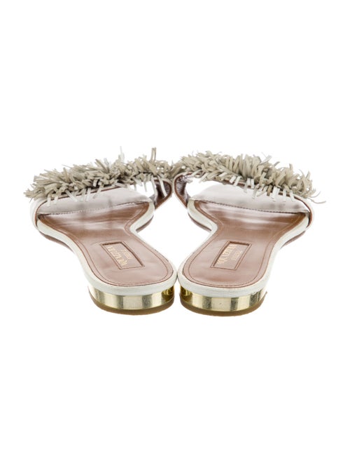Aquazzura Leather Fringe Trim Accent Slides