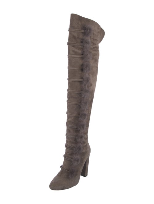 Aquazzura Suede Pom-Pom Embellishments Boots