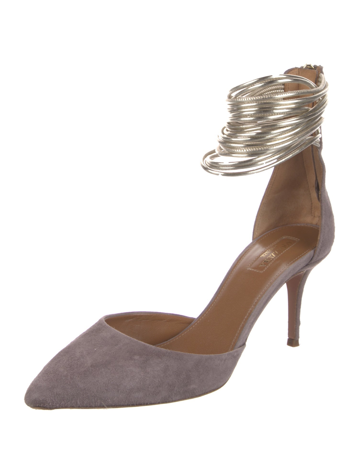 Aquazzura Suede Leather Trim Embellishment D'Orsay Pumps