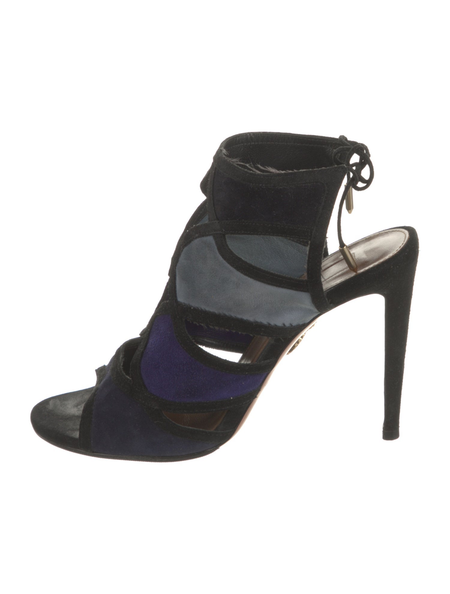 Aquazzura Suede Colorblock Pattern T-Strap Sandals