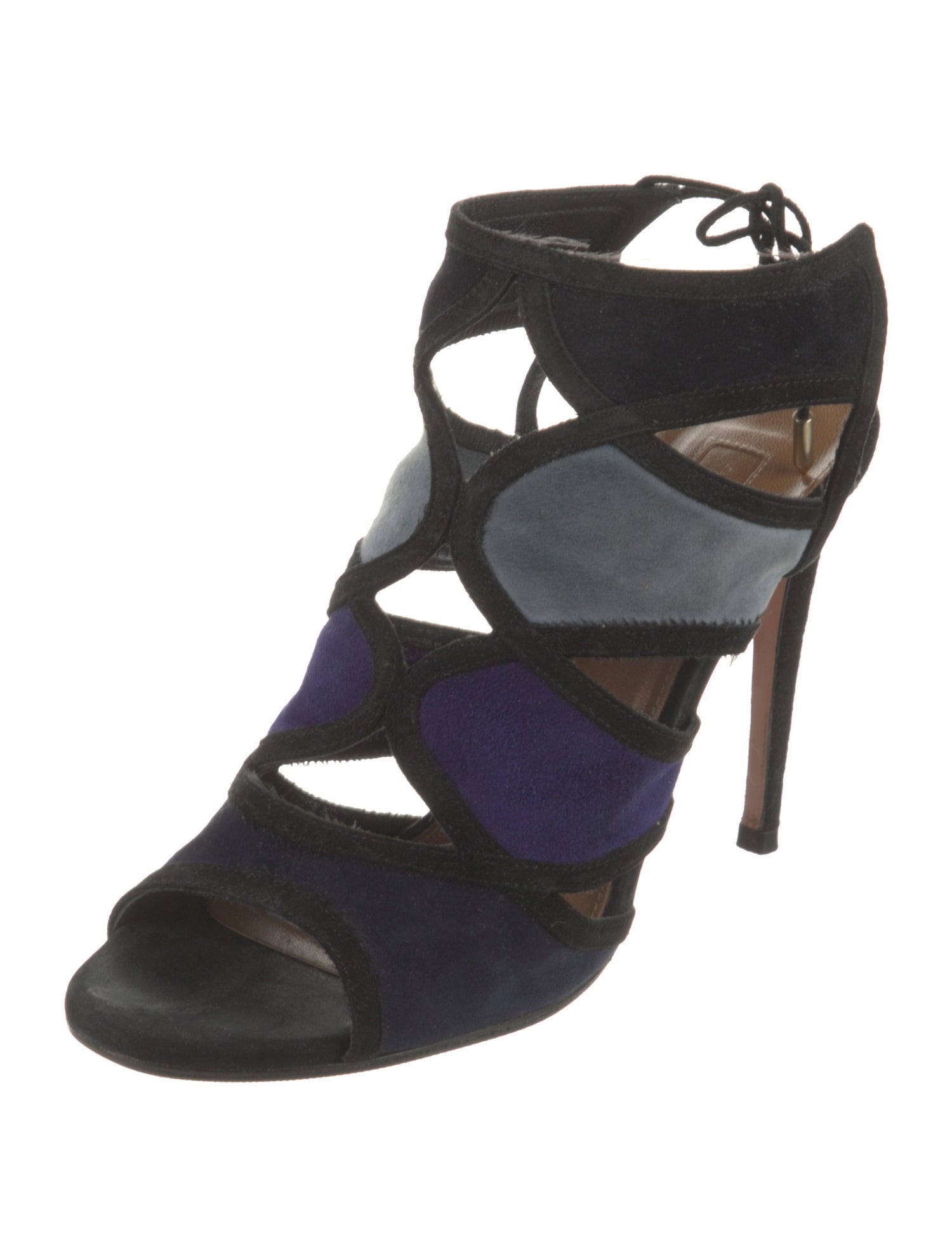 Aquazzura Suede Colorblock Pattern T-Strap Sandals