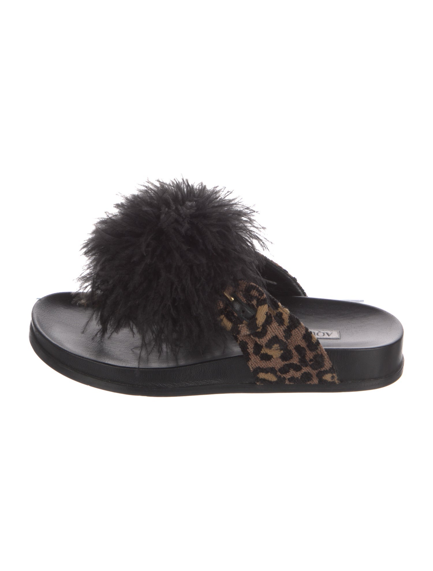 Aquazzura Animal Print Feather Trim Slides