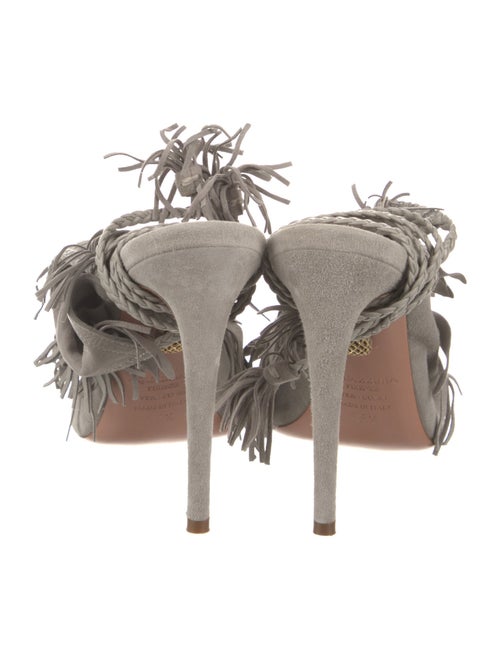 Aquazzura Suede Fringe Trim Accent T-Strap Sandals