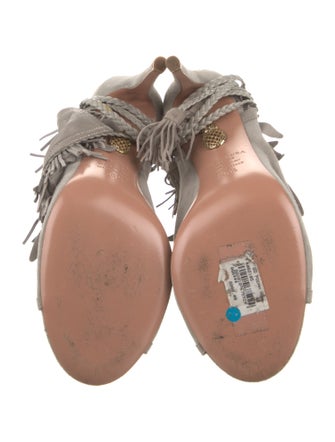Aquazzura Suede Fringe Trim Accent T-Strap Sandals