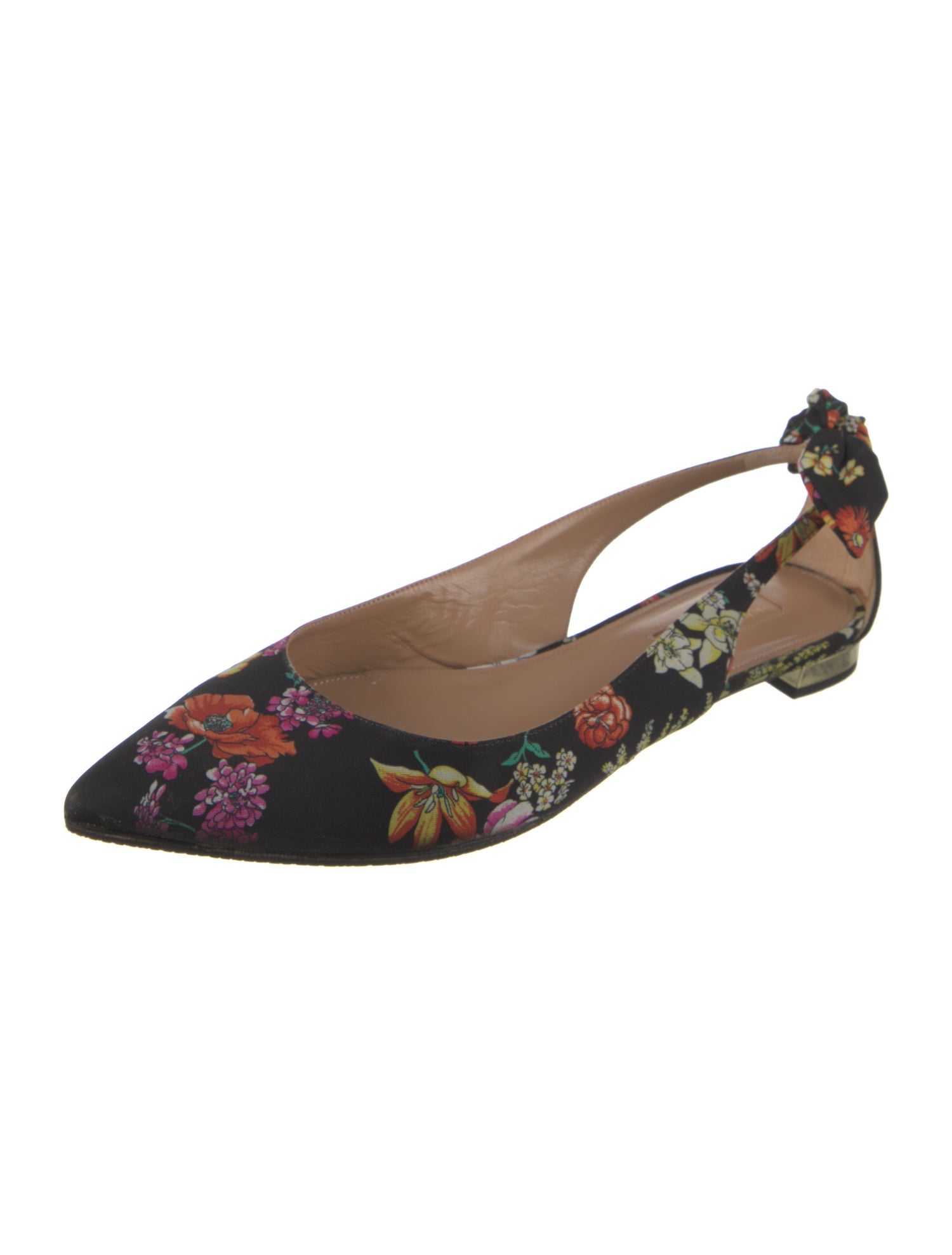 Aquazzura Floral Print Bow Accents Ballet Flats