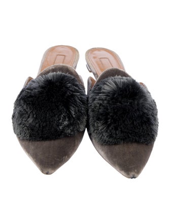 Aquazzura Velvet Pom-Pom Embellishments Mules