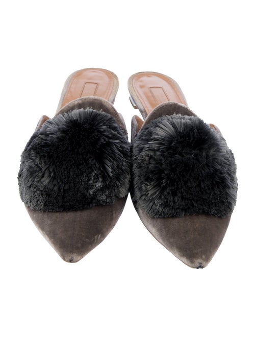 Aquazzura Velvet Pom-Pom Embellishments Mules