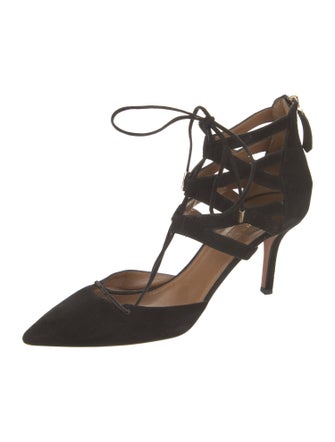 Aquazzura Suede Cutout Accent T-Strap Pumps
